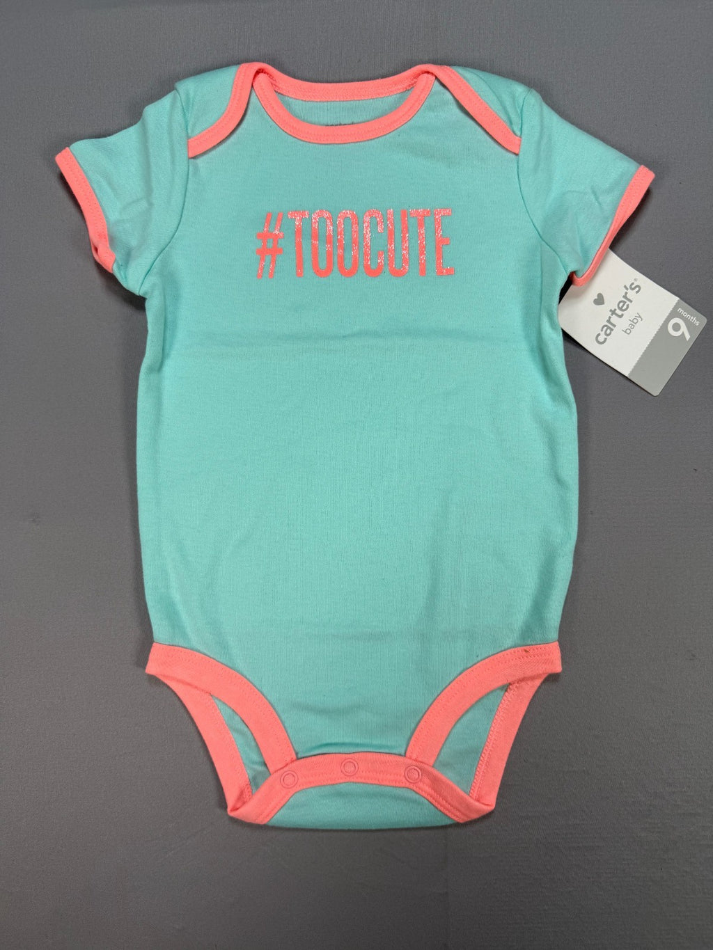 Carter's "#Toocute" Slogan Bodysuit Baby Girls 9 Months Blue Pink Short Sleeve