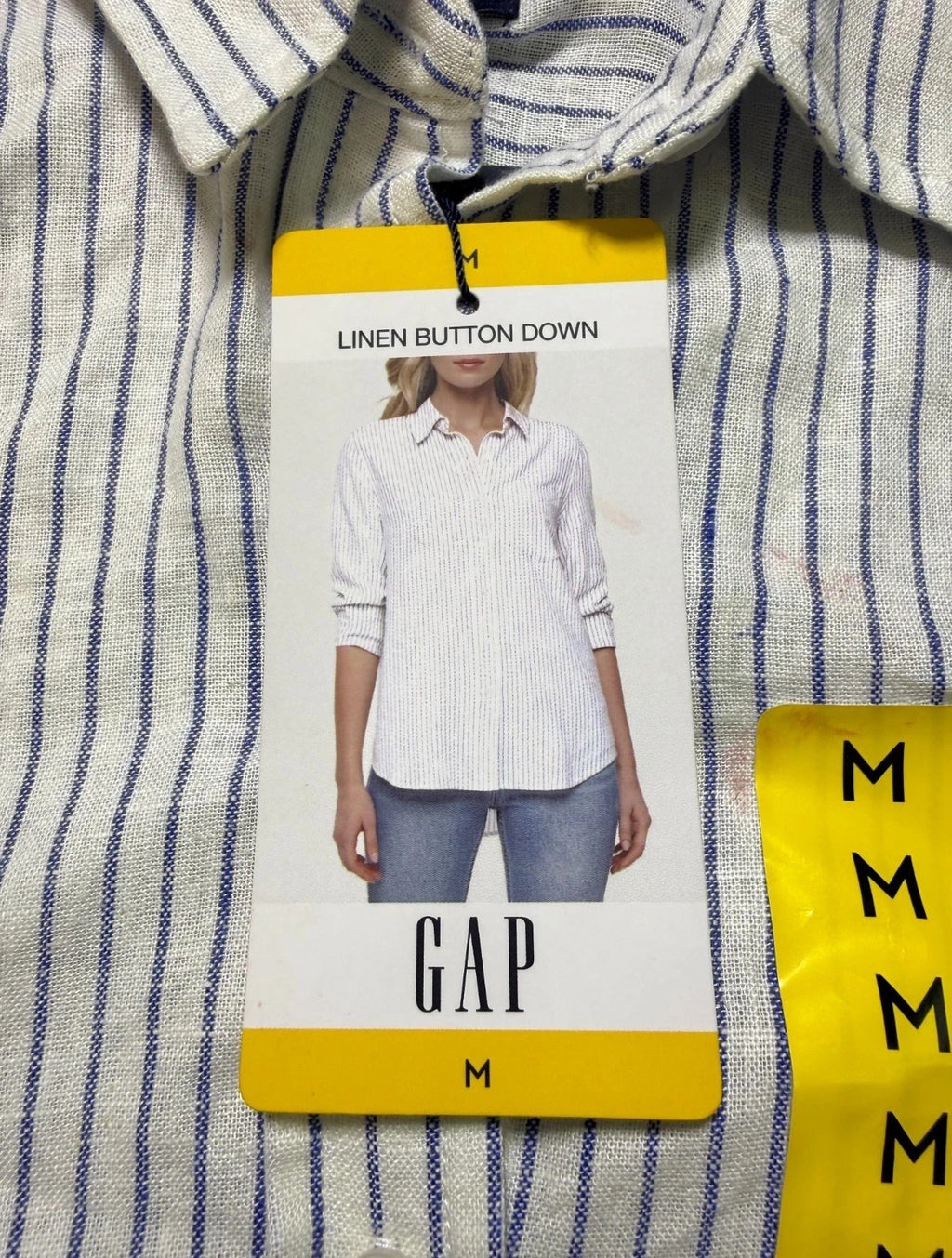 NWT Gap Striped Linen Button-Up Shirt Women's Medium White Long Sleeve Collared