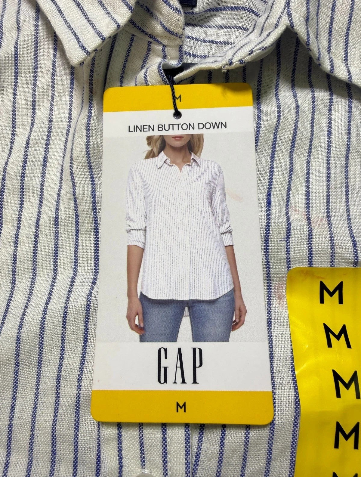 NWT Gap Striped Linen Button-Up Shirt Women's Medium White Long Sleeve Collared