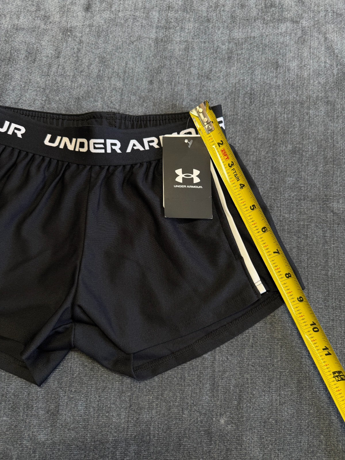 NWT Under Armour Tech Play Up Shorts Girls Small Black Drawstring 100% Polyester