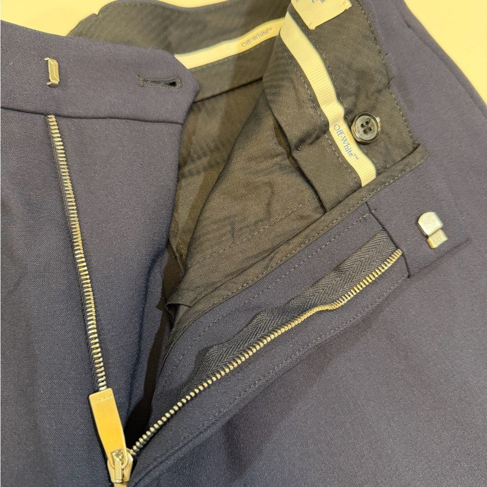 Off-White Men's Tech-Wool Slim Pants Sierra Leone Dark Blue Dress Pants 34x34