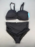 NWT Yonique 2 Piece Swimsuit Womens Plus Size 18W Black High Waisted Bikini Set