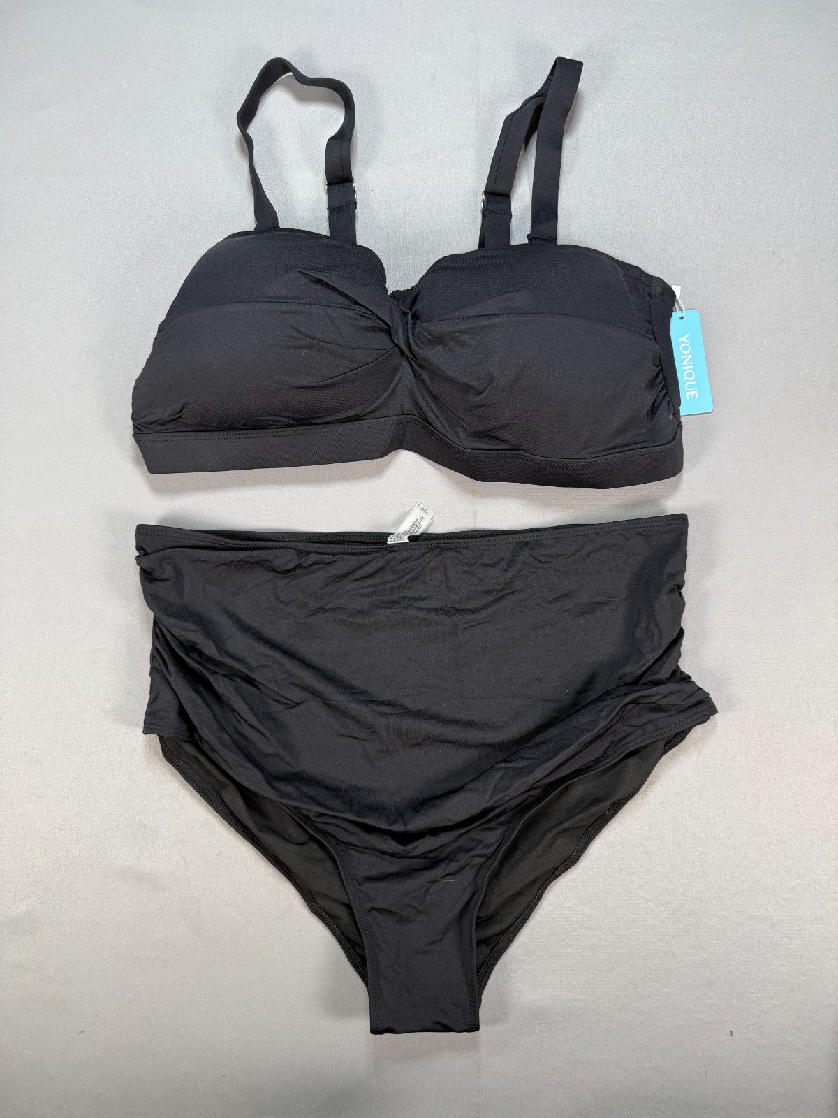 NWT Yonique 2 Piece Swimsuit Womens Plus Size 18W Black High Waisted Bikini Set