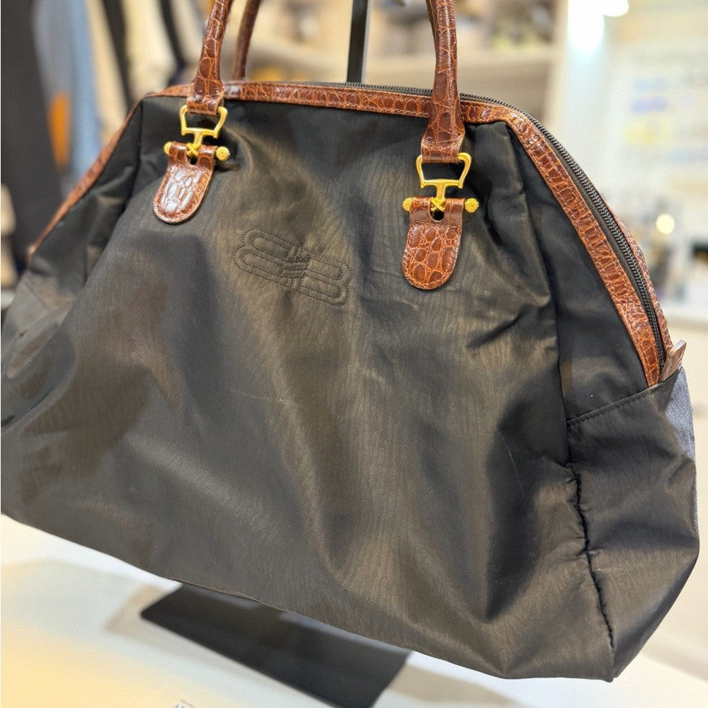 Balenciaga Black Boston Bag Croc accents with Gold hardware vintage 40cm