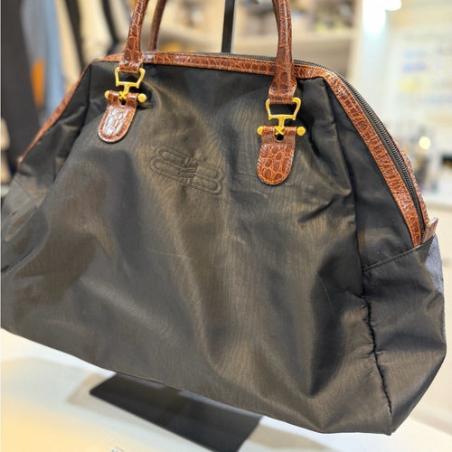 Balenciaga Black Boston Bag Croc accents with Gold hardware vintage 40cm