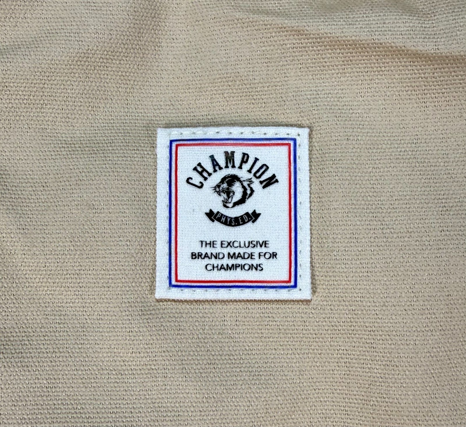 NWT Champion Canvas Duffel Bag Men's Large Tan Embroidered Logo Outdoor Gym