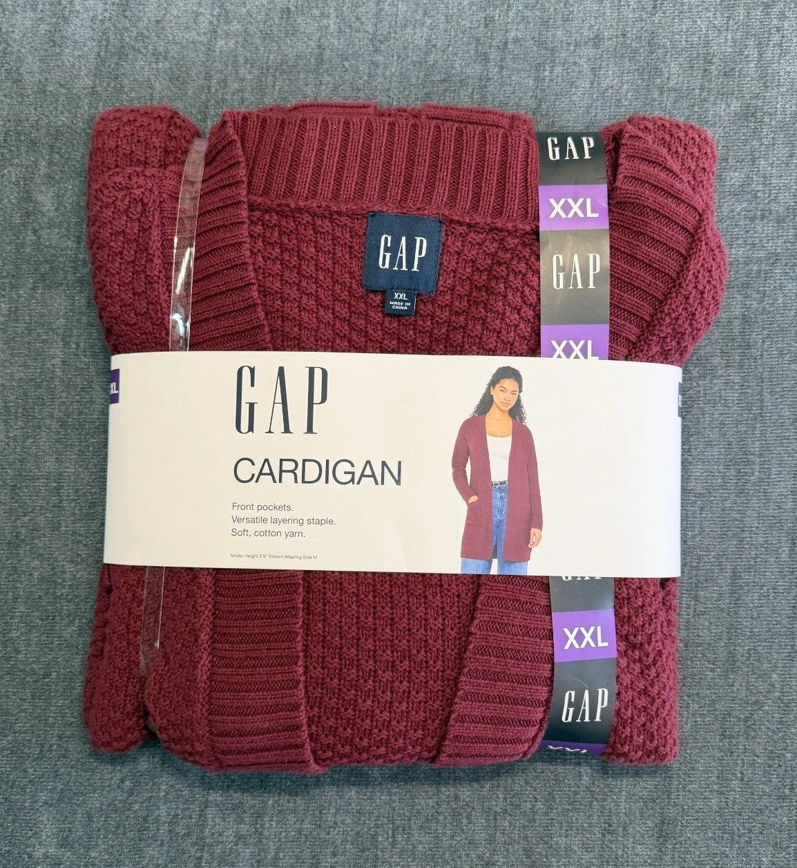 NWT Gap Long Sleeve Open Cardigan Women's 2XL Maroon Front Pockets Winter Cozy