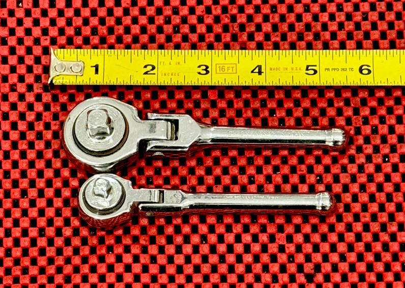Vintage Chrome Vanadium 2pc Set Stubby Flex-Head  Ratchet 1/4",3/8” Drive SET N3