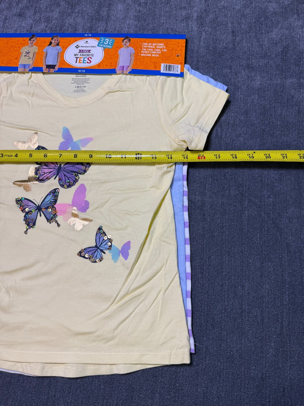NWT Member's Mark My Favorite Active Tees Girls 10/12 Multicolor Casual - 3-Pack