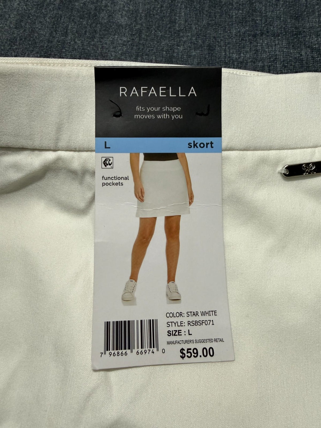 NWT Rafaella Comfort Waistband Skort Women's Large White Front Pockets Stretch