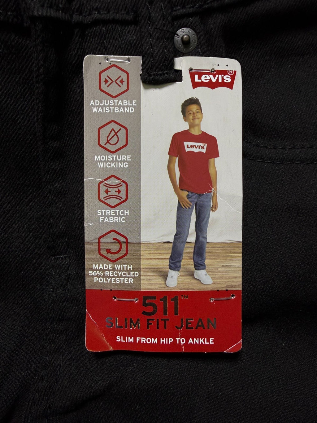 NWT Levi's 511 Slim Fit Performance Jeans Boys 10 Black Denim Stretch Straight