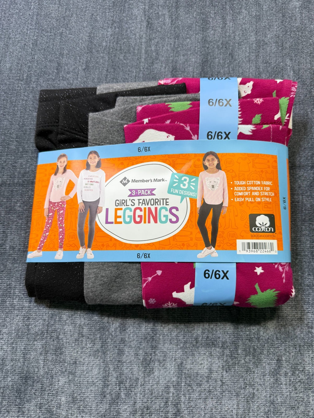 NWT Member's Mark My Favorite Leggings Girls 6/6X Multicolor Preppy - 3-Pack