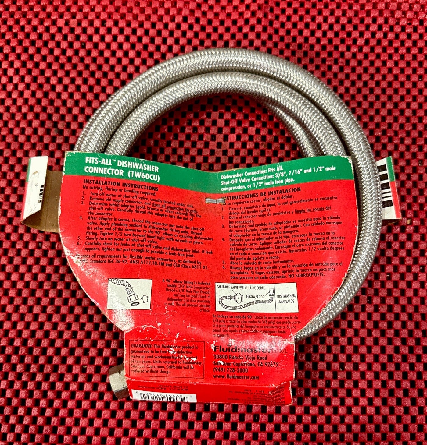 Fluidmaster 1W60CU Braided Universal Dishwasher Connector, 60 in Length, 3/8 in