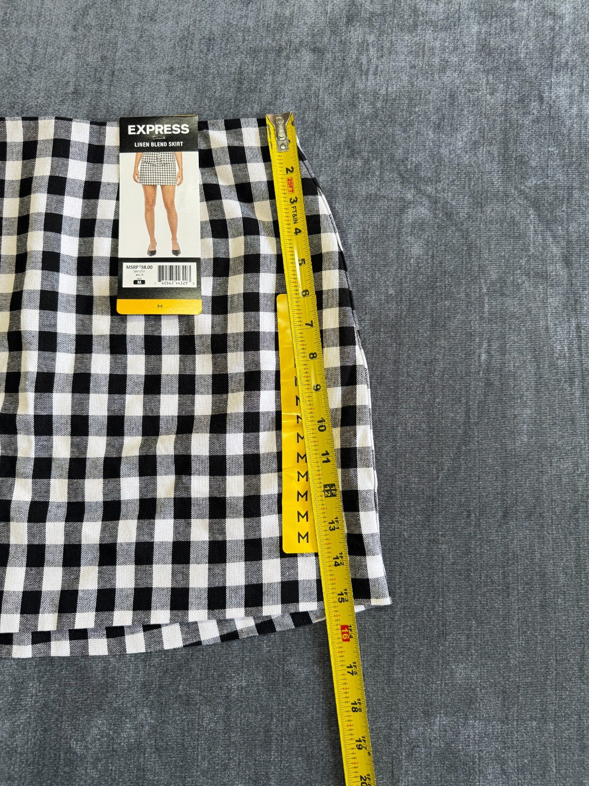 Express Linen Blend Mini Skirt Women's Medium White/Black Gingham Pleated Preppy