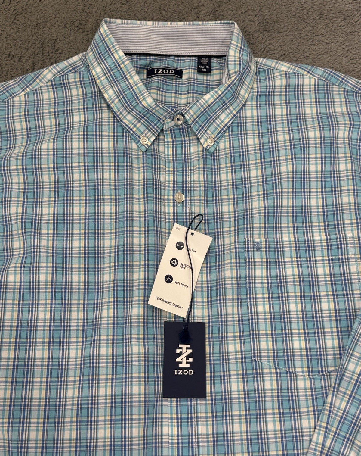 Izod NEW Comfort Bachelor Button Men’s Blue Plaid Button Shirt Size XXL