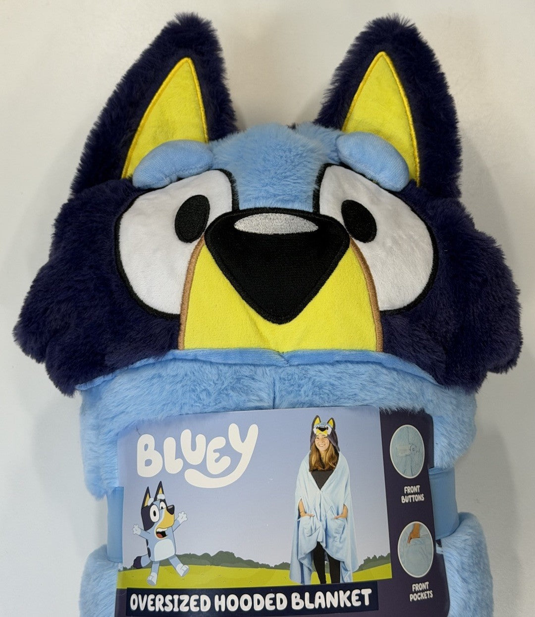 Bluey Oversized Large Adult Hooded Blanket 43”X81” Pockets & Buttons -BLUE | NEW