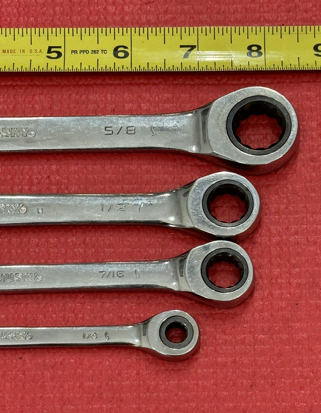 Vintage Husky Tools 4 PC SAE Ratcheting Combination Wrench Set 12PT