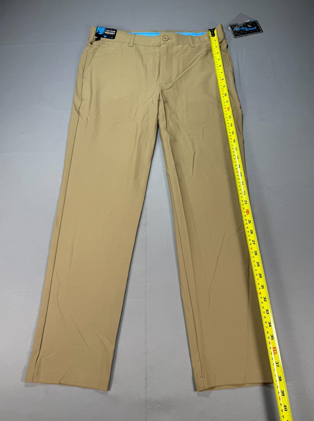 Birdie Bound Golf Chino Pants Men's 32x30 Khaki Flat Front Stretch Performance
