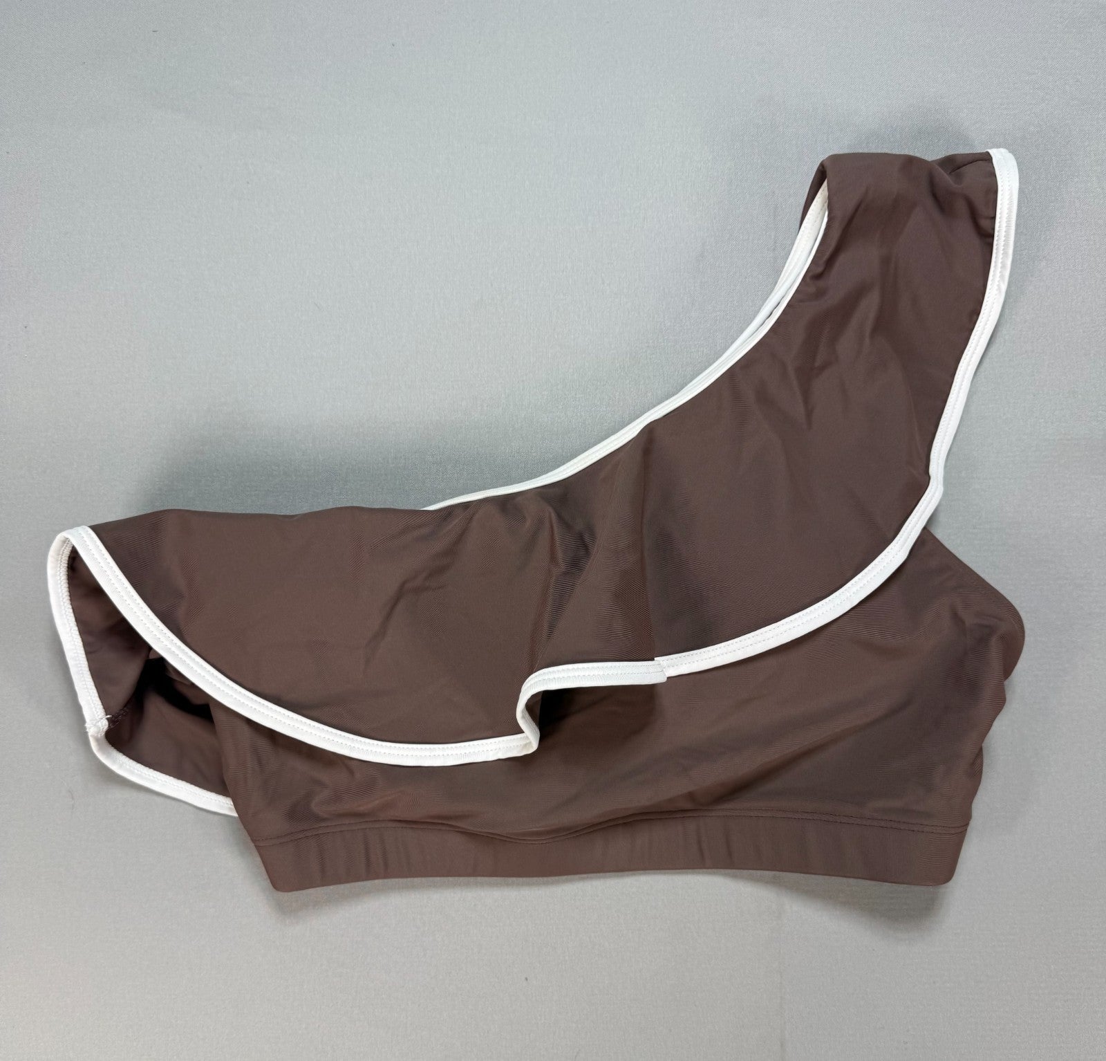 New Herseas One Shoulder Bikini Set Women's Small Brown Ruffle Trim Swimsuit