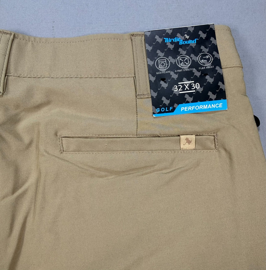 Birdie Bound Golf Chino Pants Men's 32x30 Khaki Flat Front Stretch Performance