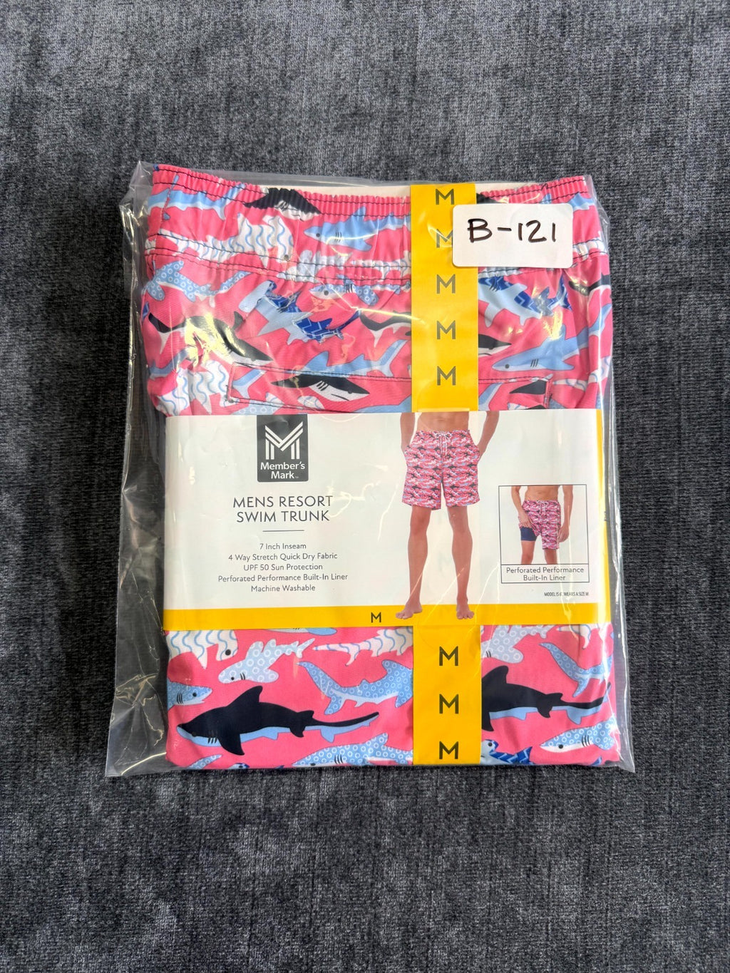 NWT Member's Mark Resort Swim Trunks Men's Medium Pink Fish Print UPF 50+ Lined