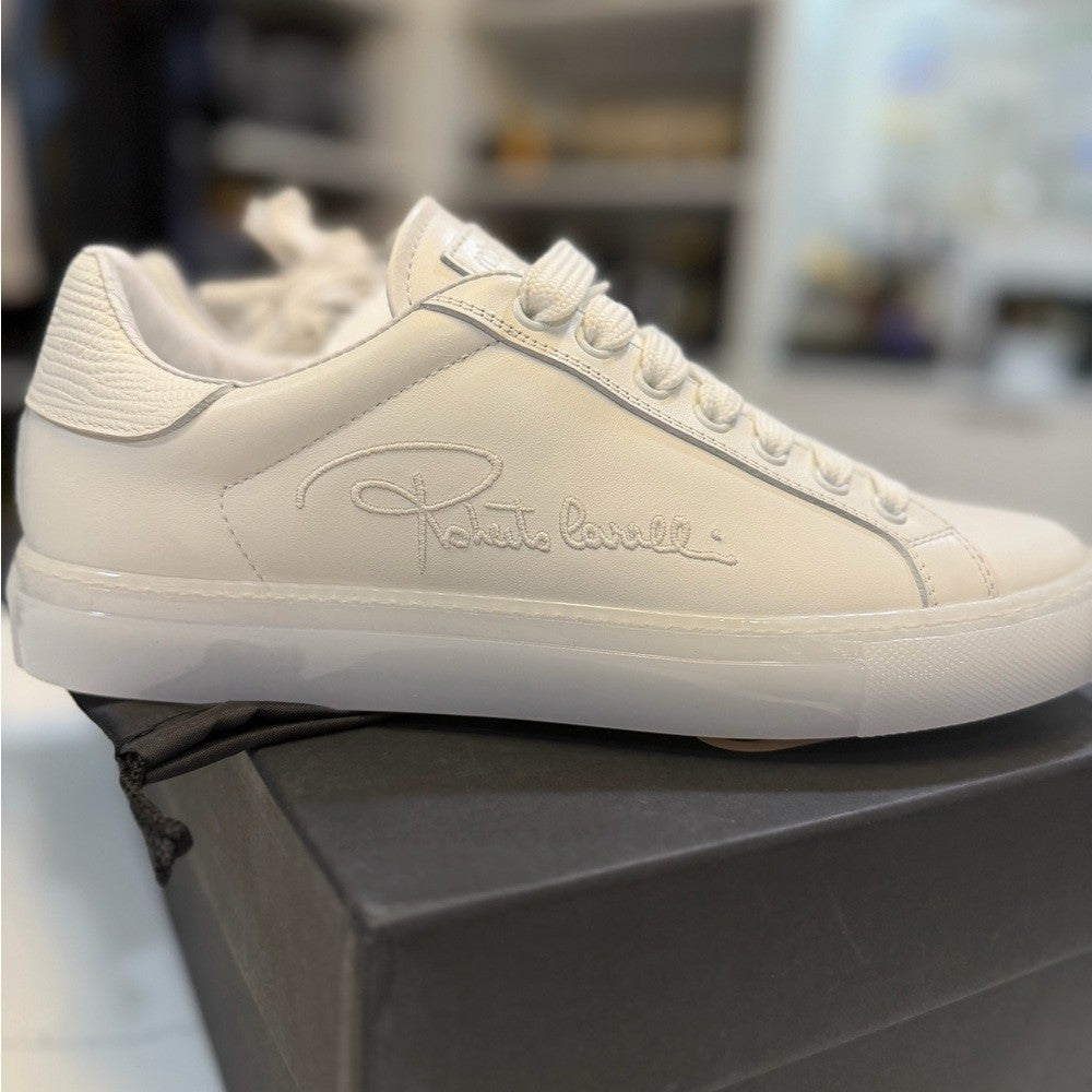 Roberto Cavalli Cream Calf Low Sneakers