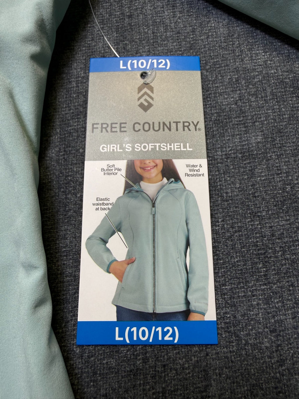 NWT Free Country Super Softshell Jacket Girls Large Misty Blue Full-Zip Gorpcore