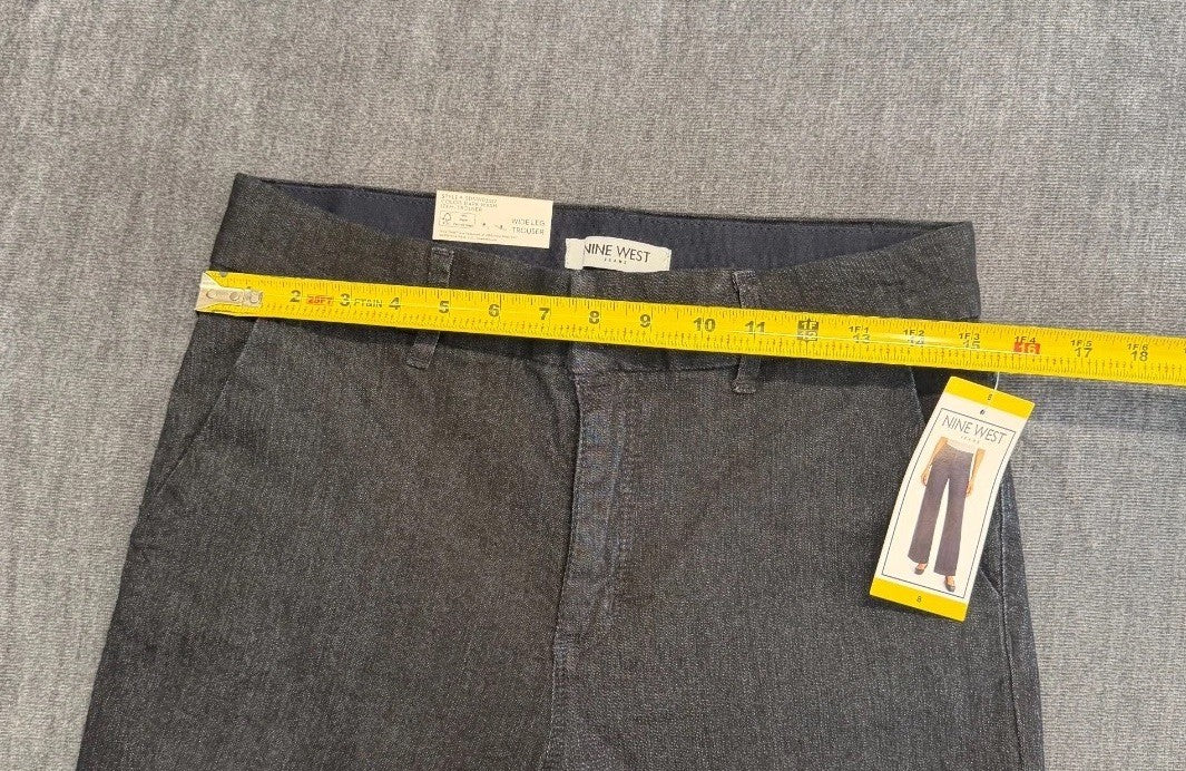 NWT Nine West Jeans Wide Leg Trousers Pants Women's 8 Dark Blue Slash Pockets