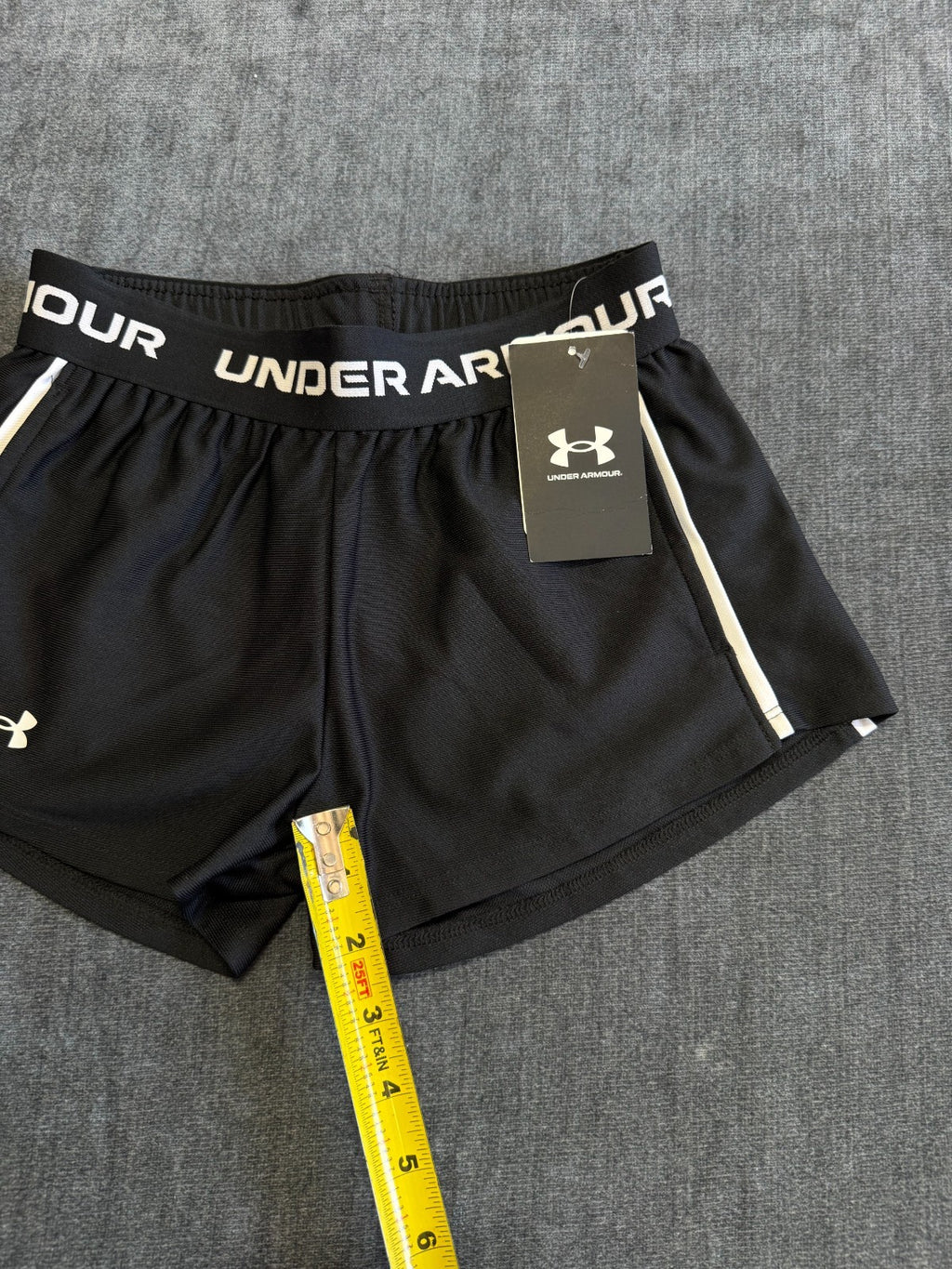 NWT Under Armour Tech Play Up Shorts Girls Small Black Drawstring 100% Polyester