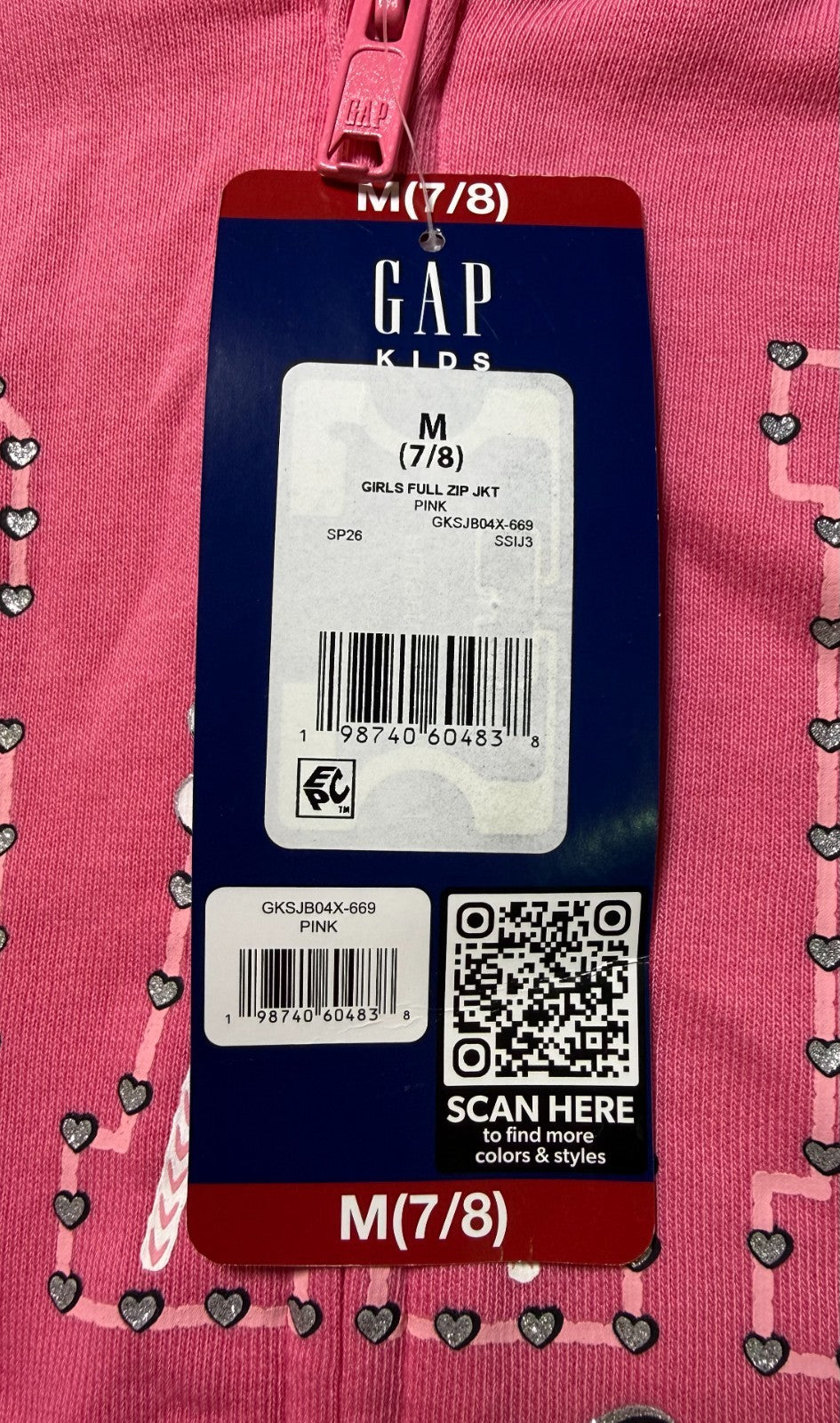 Gap Friendship Bracelet Design Full Zip Hoodie Girls Medium (7/8) Pink Preppy