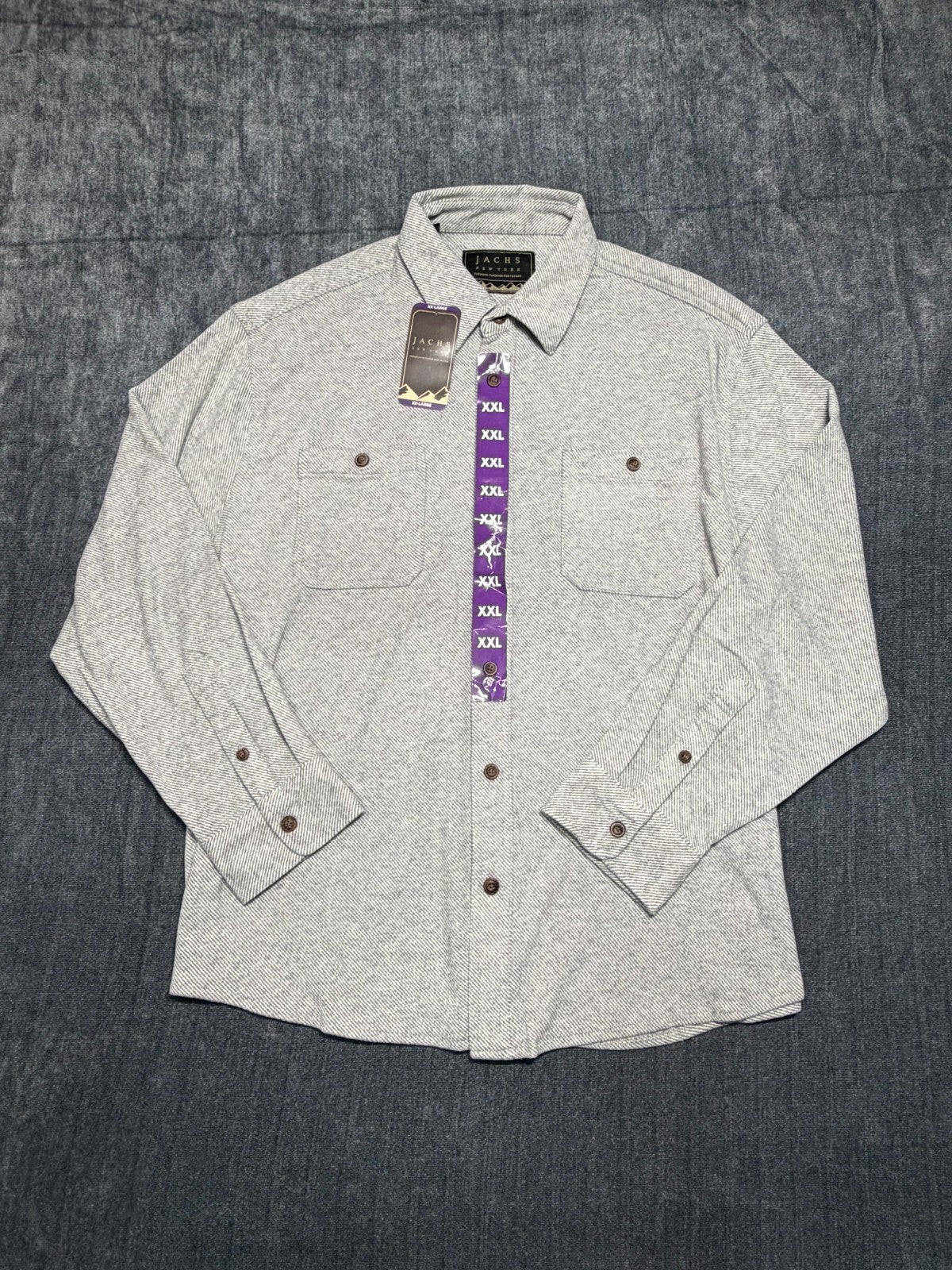 NWT Jachs New York Knit Button-Up Shirt Men's 2XL Light Gray Long-Sleeve Pockets