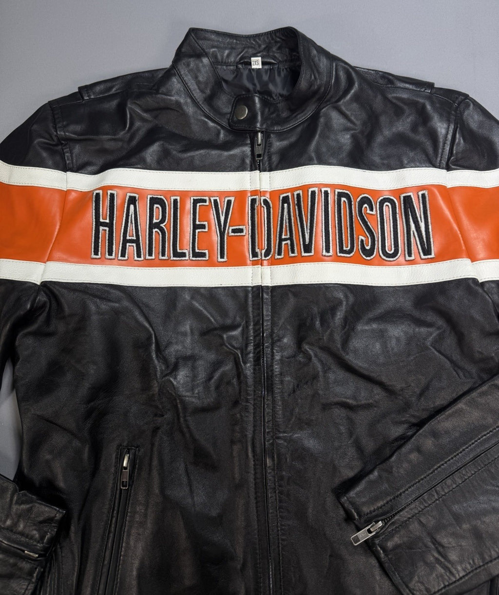 Real Leather Harley Davidson Embroidered Mens 2XS Motorcycle Biker Jacket