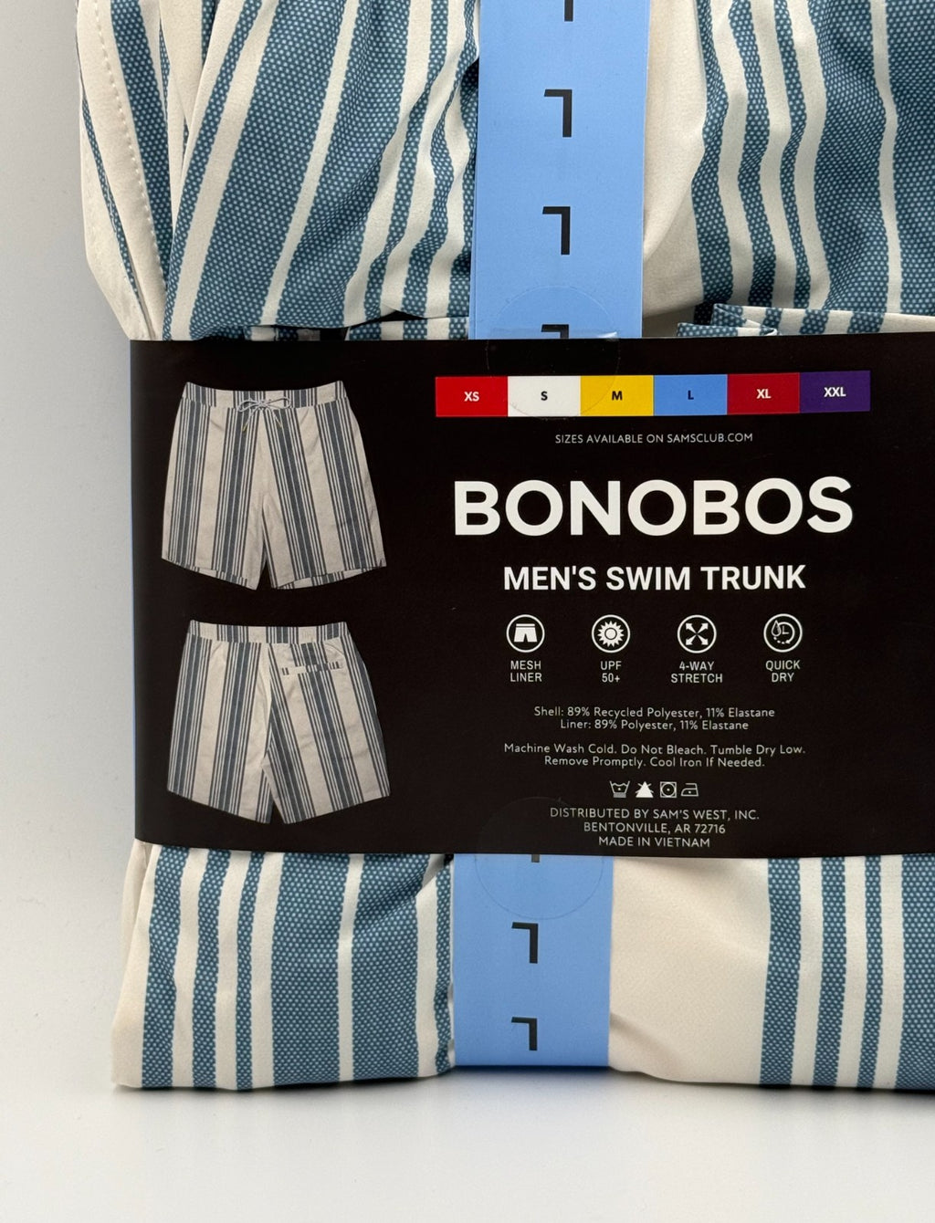 NWT Bonobos Swim Trunks Men's Large White Blue Striped Drawstring Summer Beach