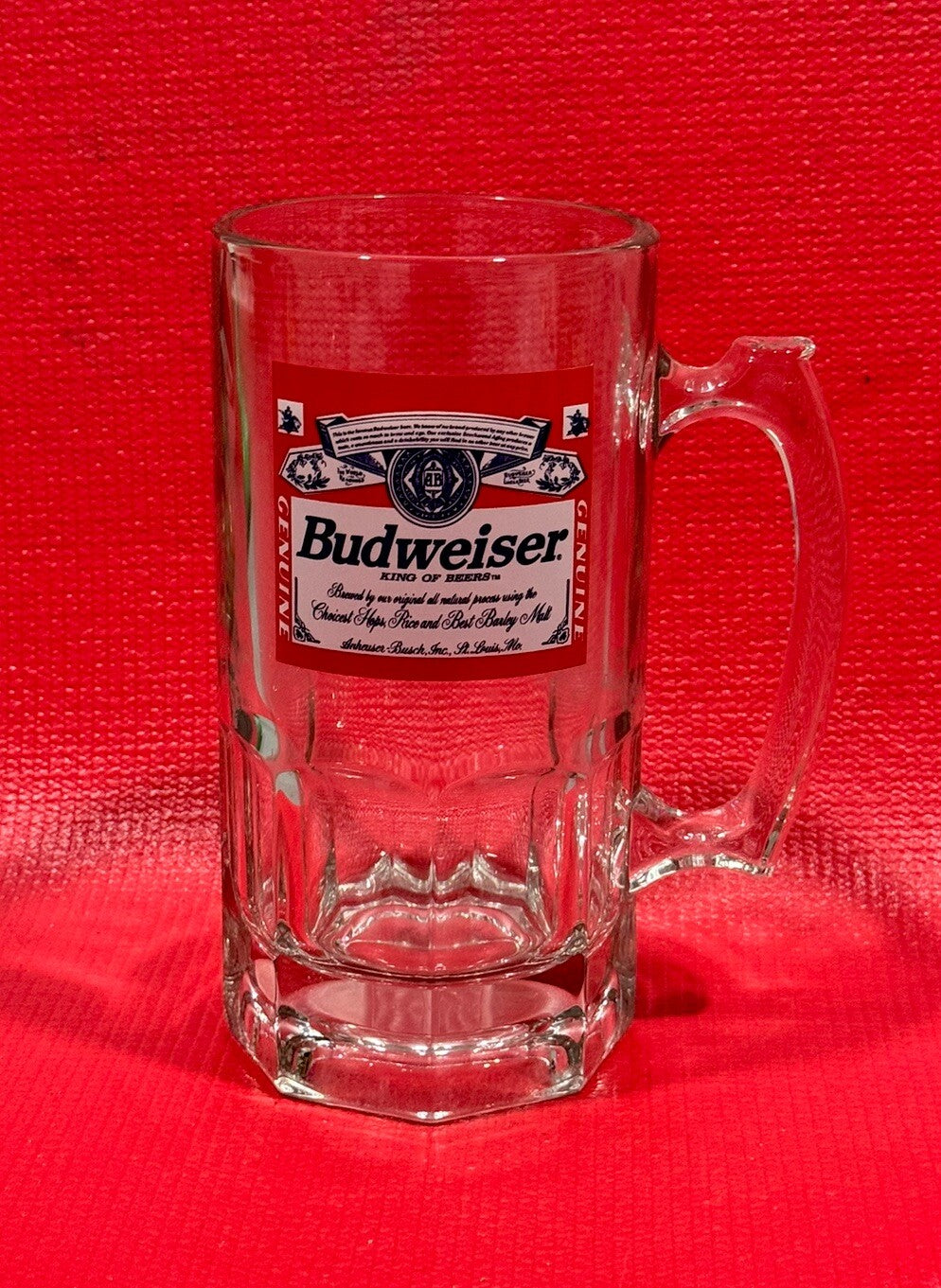Vintage NEW 1997 Budweiser Anheuser Busch Beer Mug Heavy Glass 8” Tall