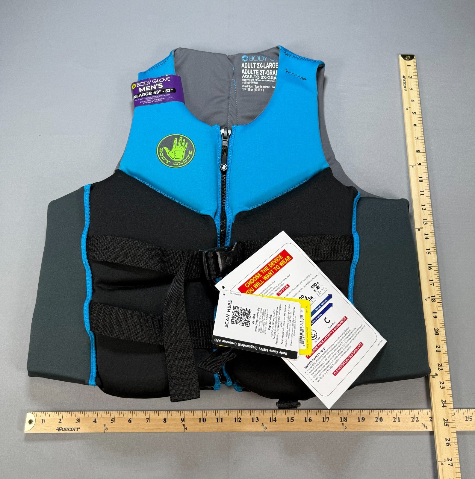 NWT Body Glove Segmented PFD Life Jacket Men's 2XL Blue & Black Lightweight