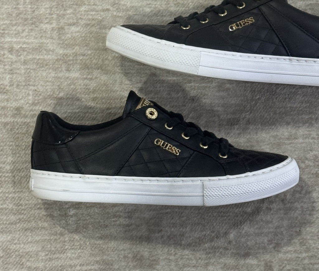 Guess GW Loven Womens Black/White/Gold Low Top Lace Casual Sneaker Size 9.5 M