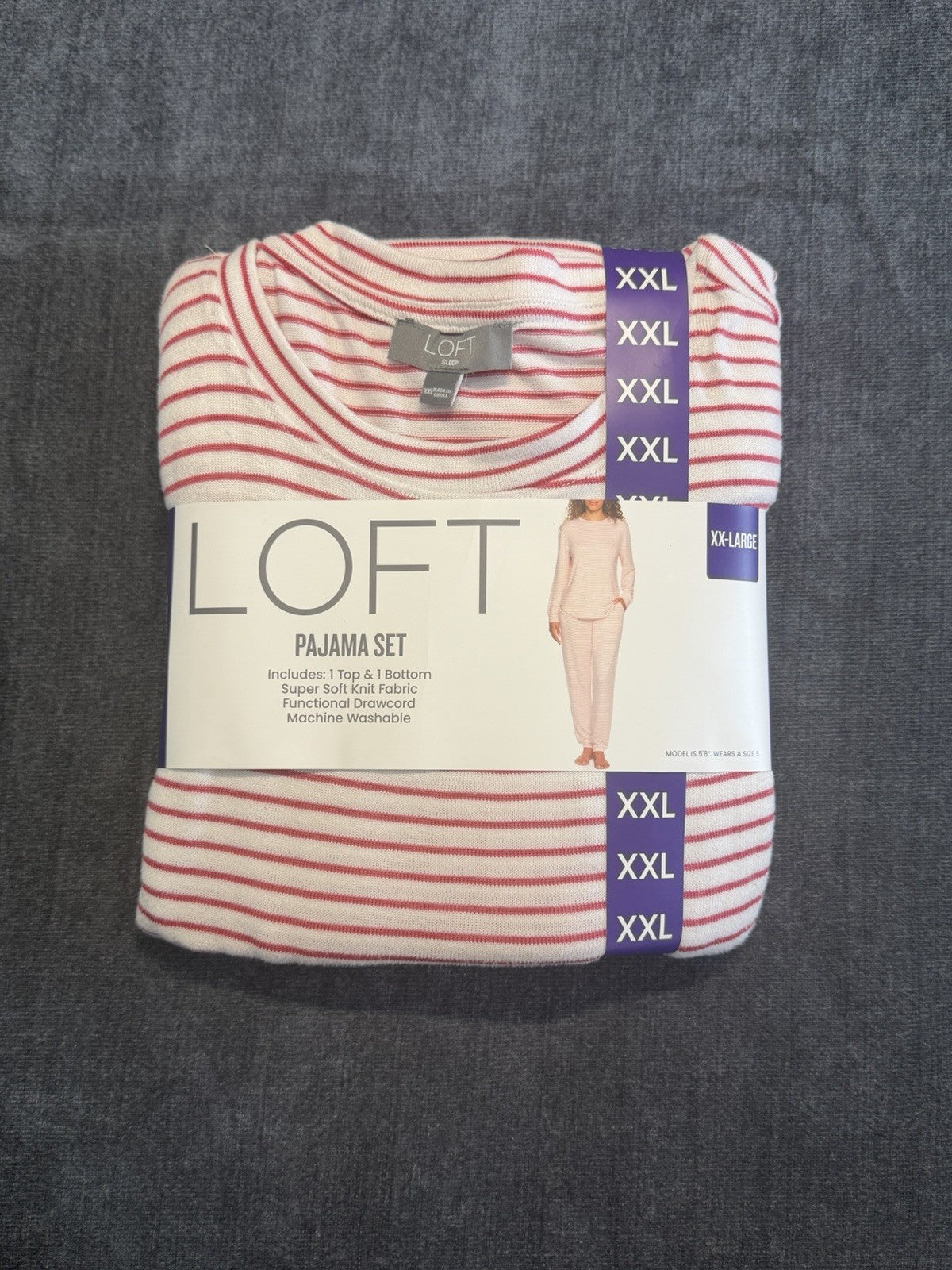 LOFT Pajama Set Women's 2XL White Pink Stripes Comfort Sleepwear Top & Bottom