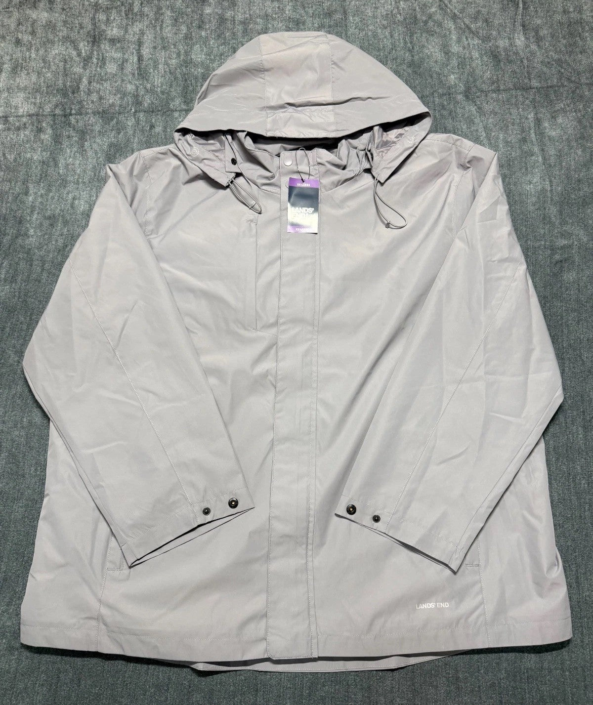 NWT Lands' End Hooded Packable Rain Jacket Men's Gray XXL/S (50-52) Waterproof