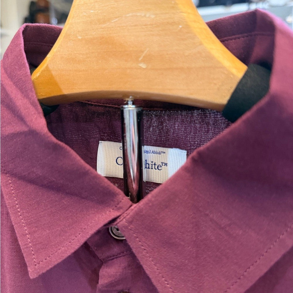 Off-White Deep Burgundy Button Silkjer shirt Size Large NWT