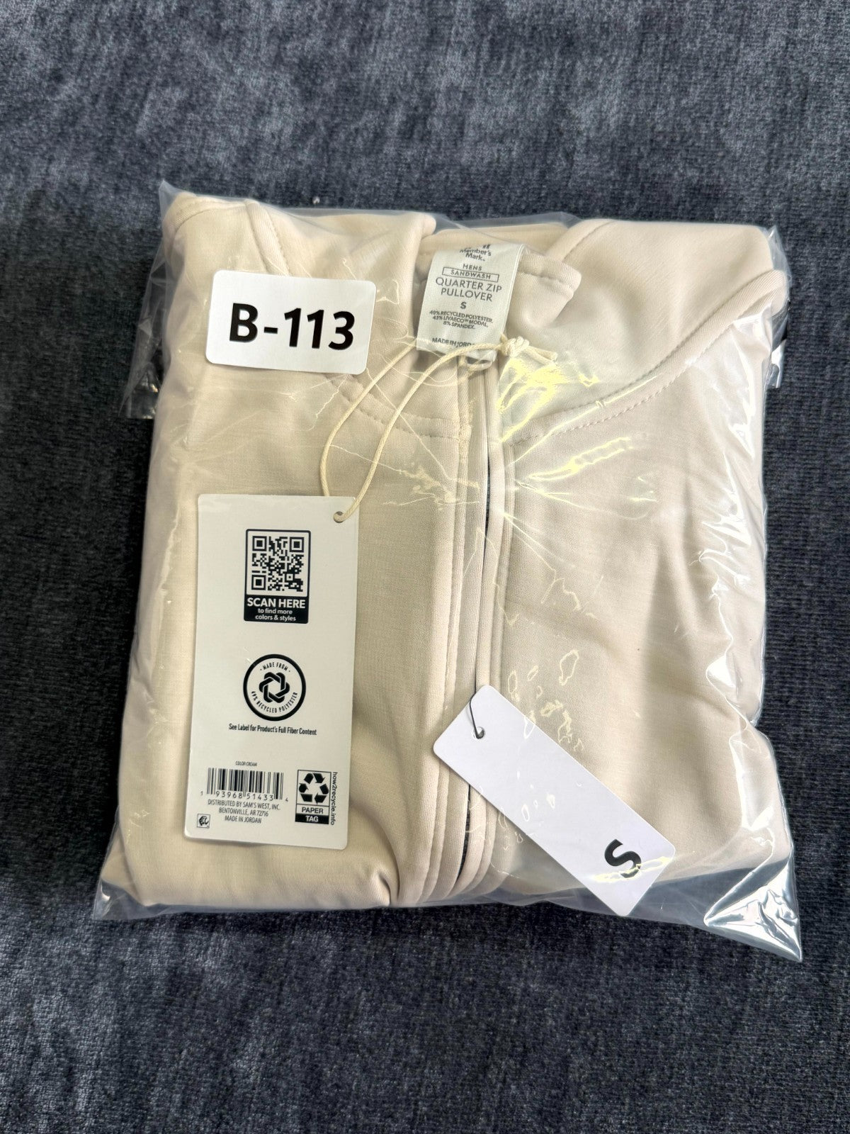NEW Member's Mark Quarter Zip Pullover Sweatshirt Men's Small Beige Long Sleeve