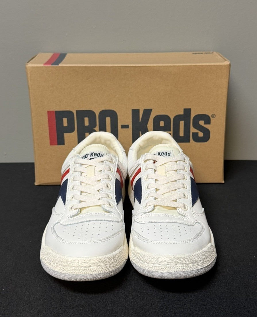 Pro-Keds Skyhawk Men's Size 9.5 (M) White/Blue/Red Low Top Leather Sneakers NWT