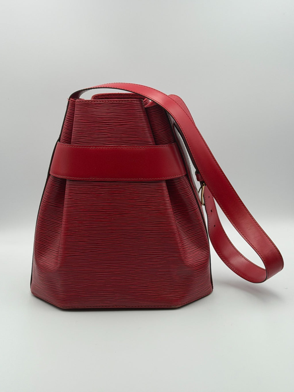 Louis Vuitton Sac d'Epaule Bucket Bag Women's PM Red Leather Adjustable Strap