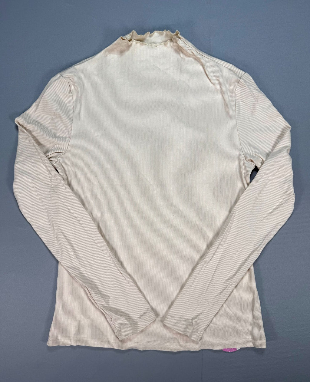 Oakgarden Ribbed Mock Turtleneck Shirts Women's Medium Beige Long Sleeve Stretch