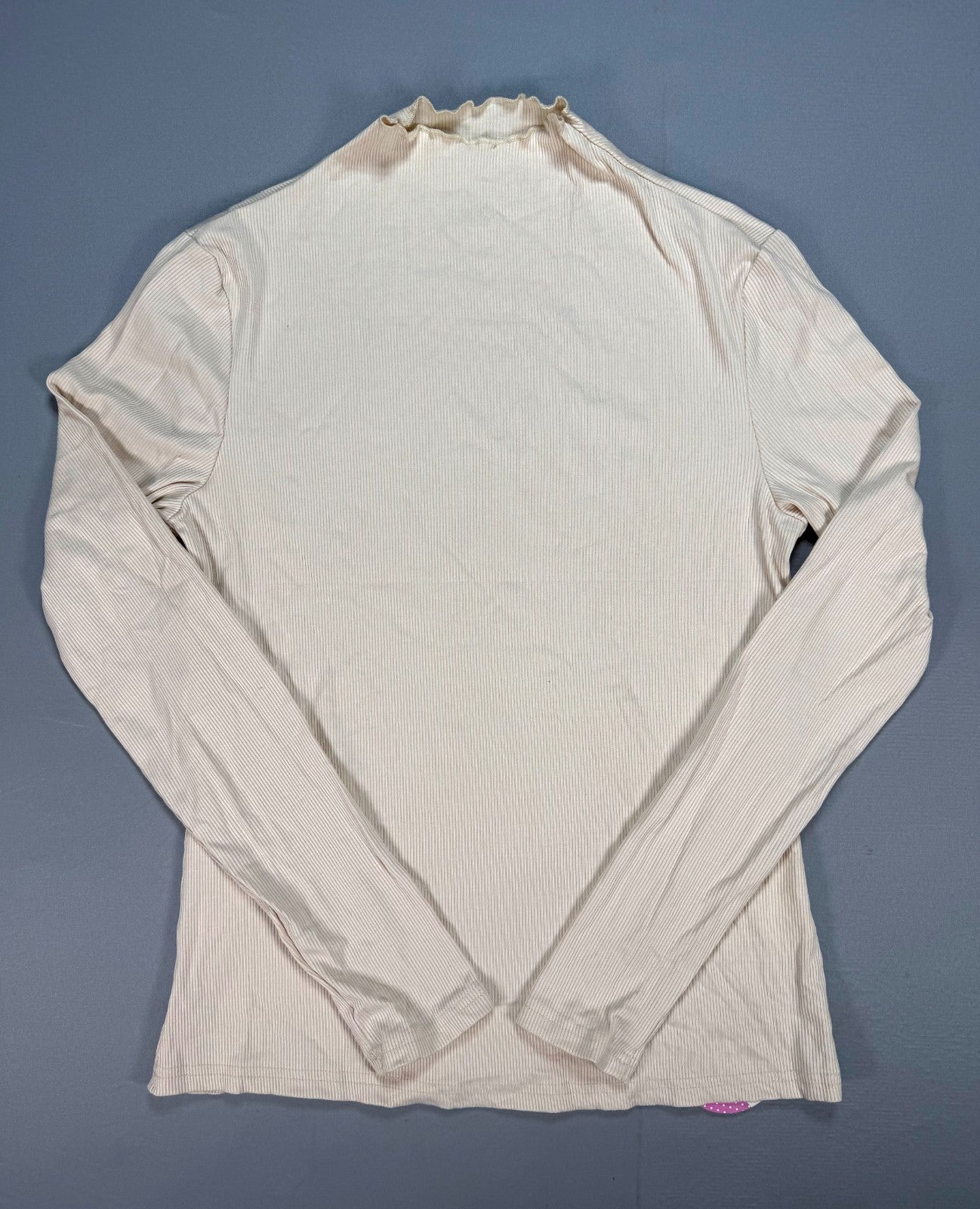 Oakgarden Ribbed Mock Turtleneck Shirts Women's Medium Beige Long Sleeve Stretch