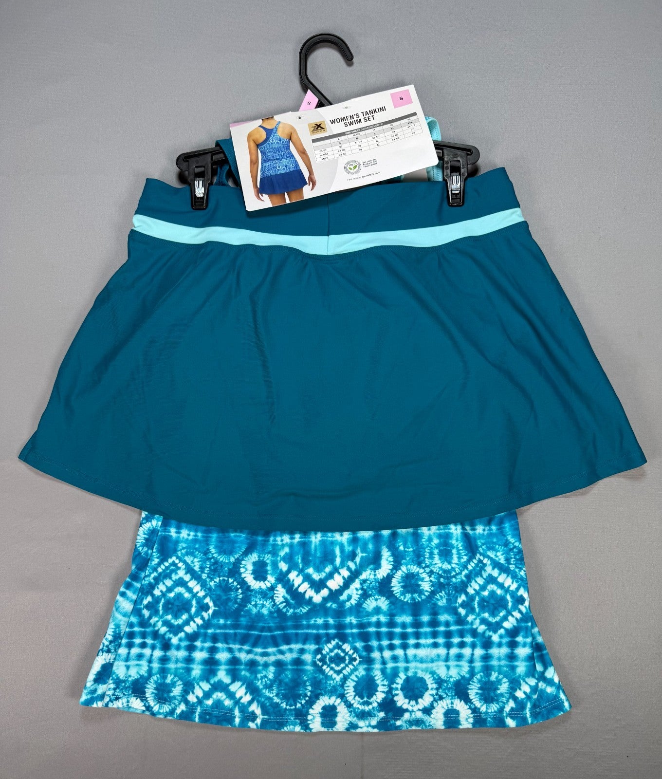 ZeroXposur 2-Piece Bathing Suit Women Small Blue Shibori Tankini Skort Swimwear