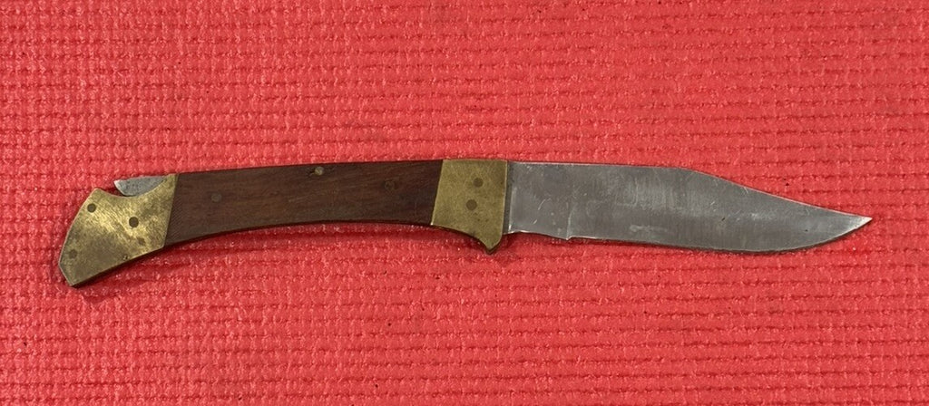 Vintage Single Folding Blade Pocket Knife 4"Pakistan Stainless Brass Wood Handle