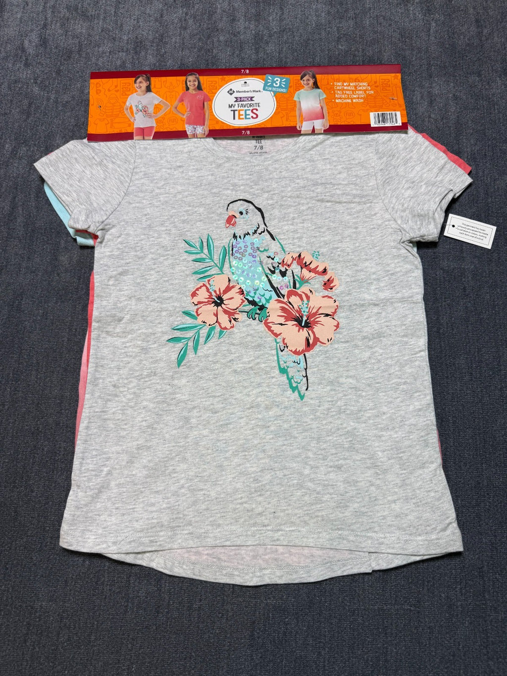 NWT Member's Mark My Favorite Active Tees Girls 7/8 Multicolor Hipster - 3-Pack