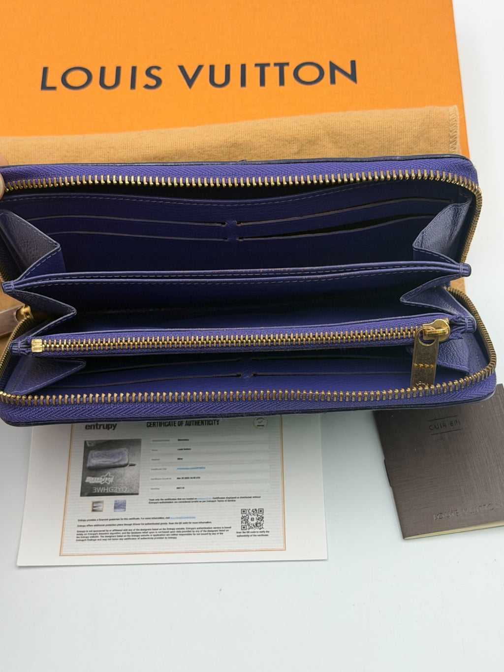 Louis Vuitton Monogram Zippy Organizer Wallet Women's Blue Ostrich Leather