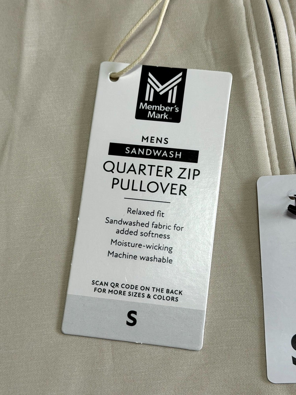 NEW Member's Mark Quarter Zip Pullover Sweatshirt Men's Small Beige Long Sleeve
