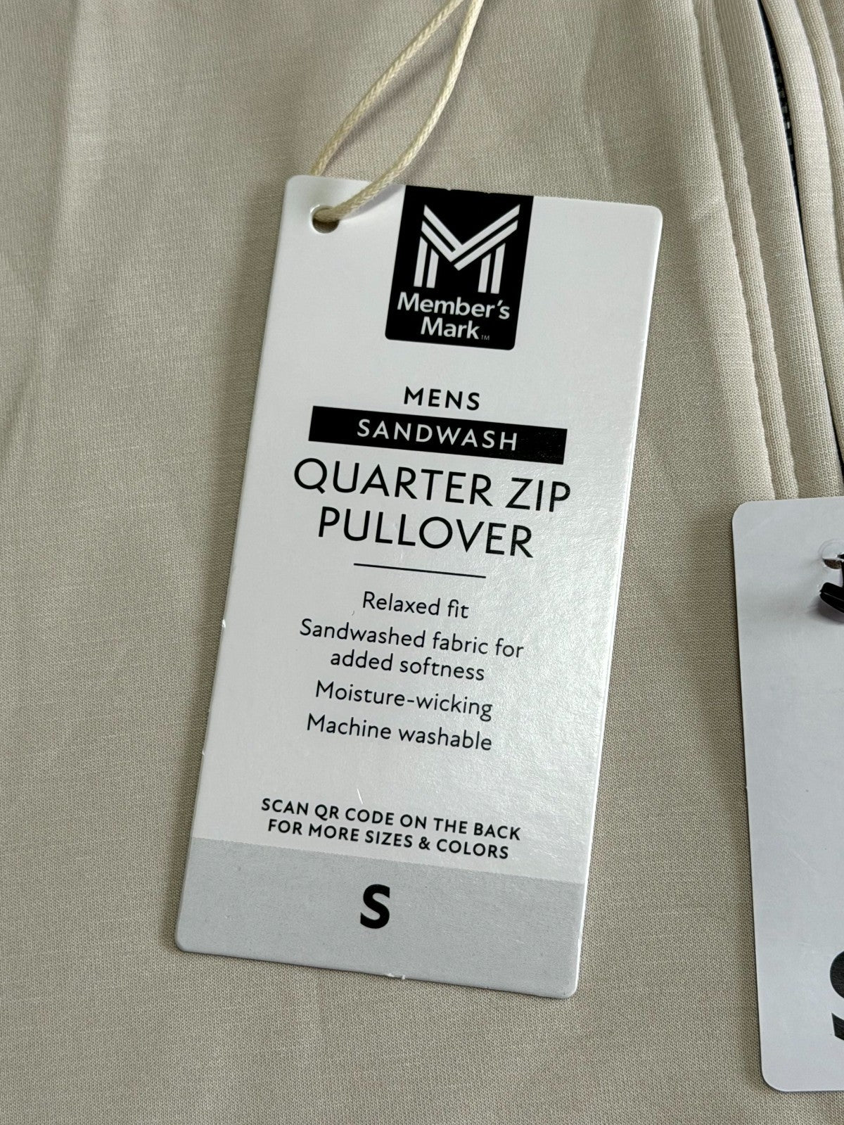 NEW Member's Mark Quarter Zip Pullover Sweatshirt Men's Small Beige Long Sleeve